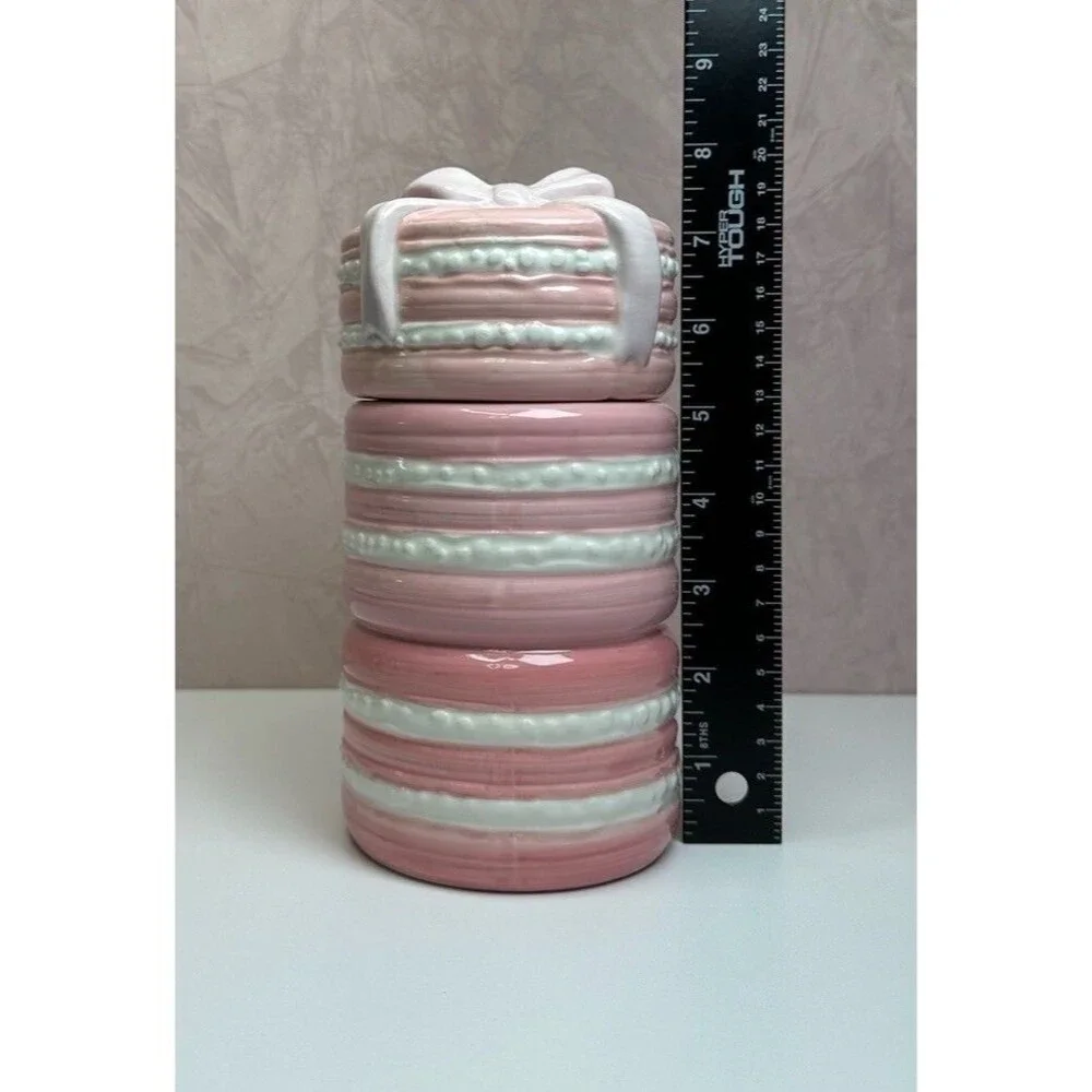 Pink Macaron Ceramic Canister Jar w/ Bow Lid | Coquette Paris Kitchen Décor